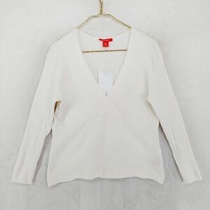 New A/LINE White V-Neck Long Sleeve Rayon/Nylon Knitted Blouse P 6501